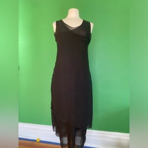 Cynthia ashby Black Sleeveless Layered mesh asymmetrical midi Dress